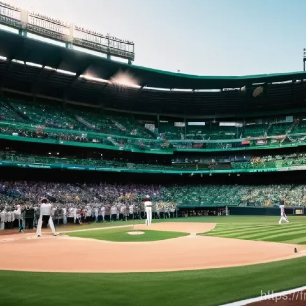 야구 경기에 적합한 음악 플레이리스트 - **Prompt:** "A vibrant, panoramic view of a baseball stadium on a sunny afternoon, during the pre-ga...