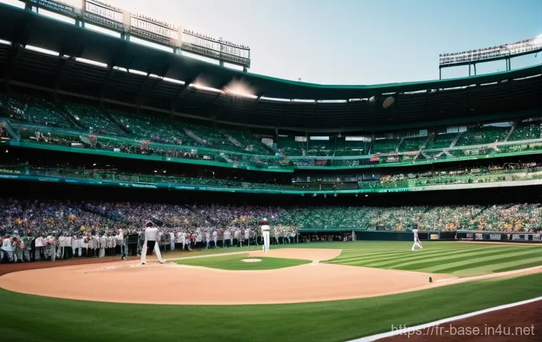 야구 경기에 적합한 음악 플레이리스트 - **Prompt:** "A vibrant, panoramic view of a baseball stadium on a sunny afternoon, during the pre-ga...
