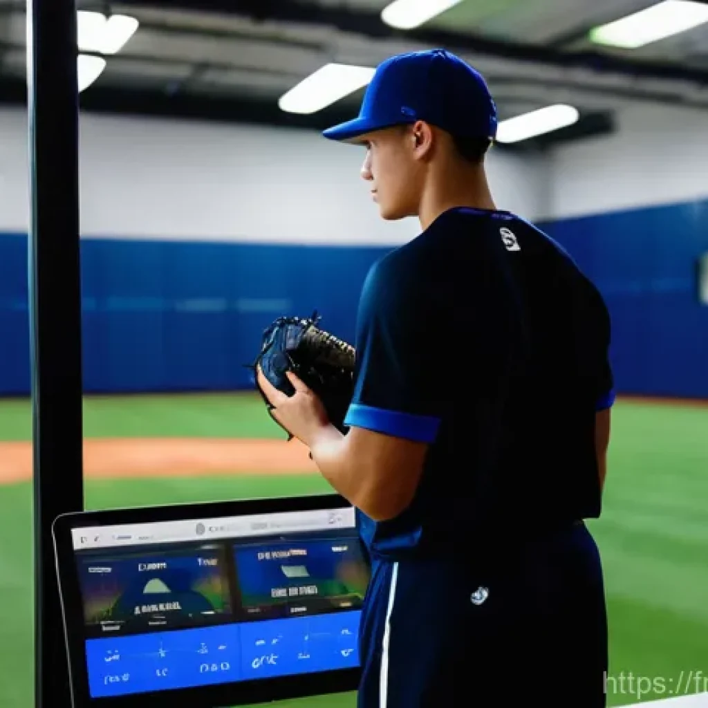 야구 훈련 효과 측정법 - **Prompt: Data-Driven Baseball Training Session**
A focused, dynamic shot inside a modern, brigh...