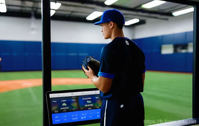 야구 훈련 효과 측정법 - **Prompt: Data-Driven Baseball Training Session**
    A focused, dynamic shot inside a modern, brigh...