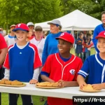 야구 관련 비즈니스 아이디어 - A vibrant local amateur baseball tournament scene in a sunny French community park, featuring divers...