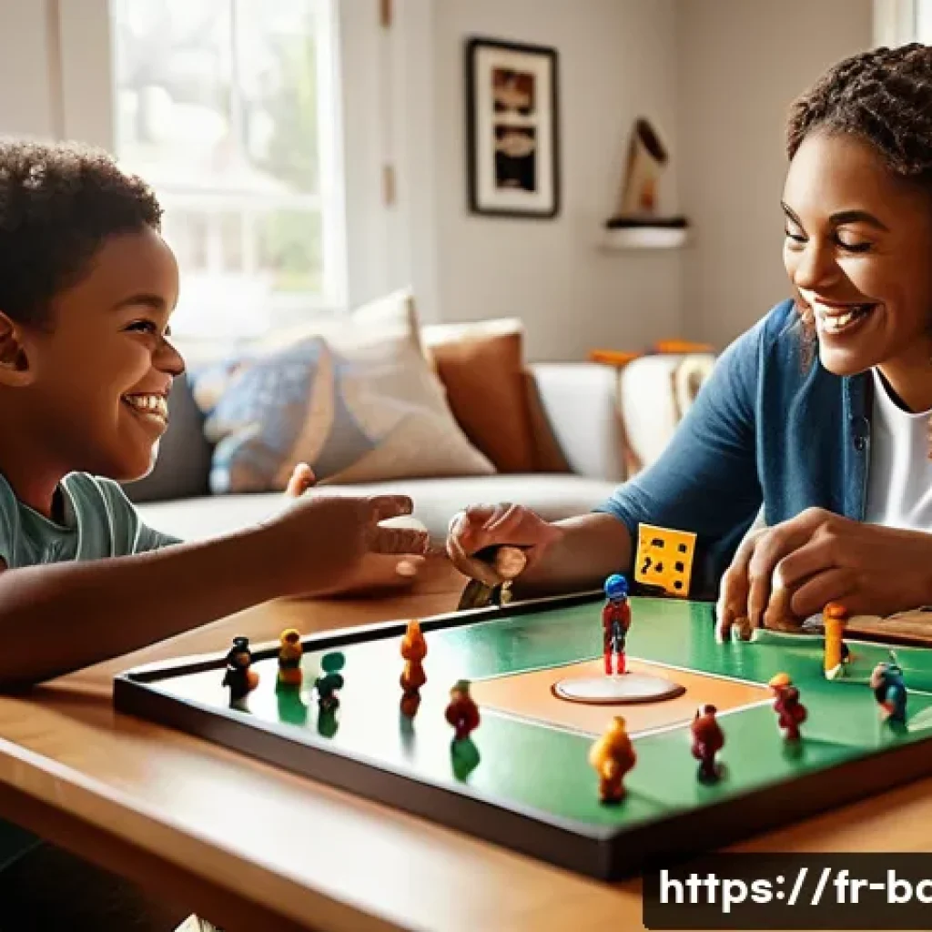 야구 규칙을 배우기 위한 게임 추천 - A vibrant and colorful scene of a family gathered around a baseball-themed board game in a cozy livi...
