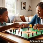 야구 규칙을 배우기 위한 게임 추천 - A vibrant and colorful scene of a family gathered around a baseball-themed board game in a cozy livi...