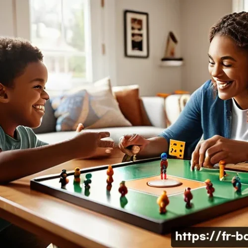 야구 규칙을 배우기 위한 게임 추천 - A vibrant and colorful scene of a family gathered around a baseball-themed board game in a cozy livi...