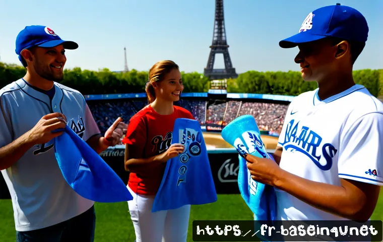 Home 17 야구 마케팅 캠페인 사례 - Photorealistic French baseball marketing campaign activation outside a modern Paris ballpark, divers...